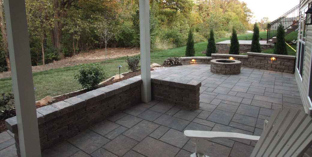 natural stone patio with firepit